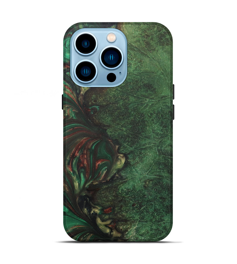 iPhone 14 Pro Wood+Resin Live Edge Phone Case - Vonny (Dark Green, 587031)