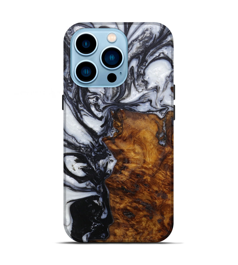 iPhone 14 Pro Wood+Resin Live Edge Phone Case - Bosiljka (Black & White, 588032)