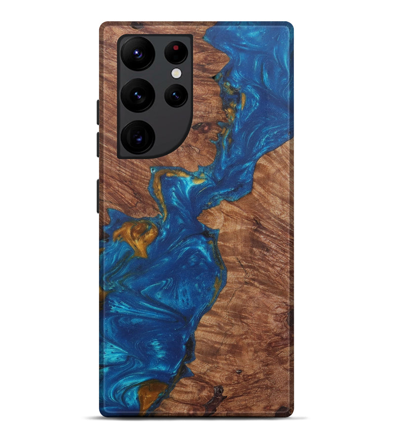 Galaxy S22 Ultra Wood+Resin Live Edge Phone Case - Bernhard (Teal & Gold, 577464)