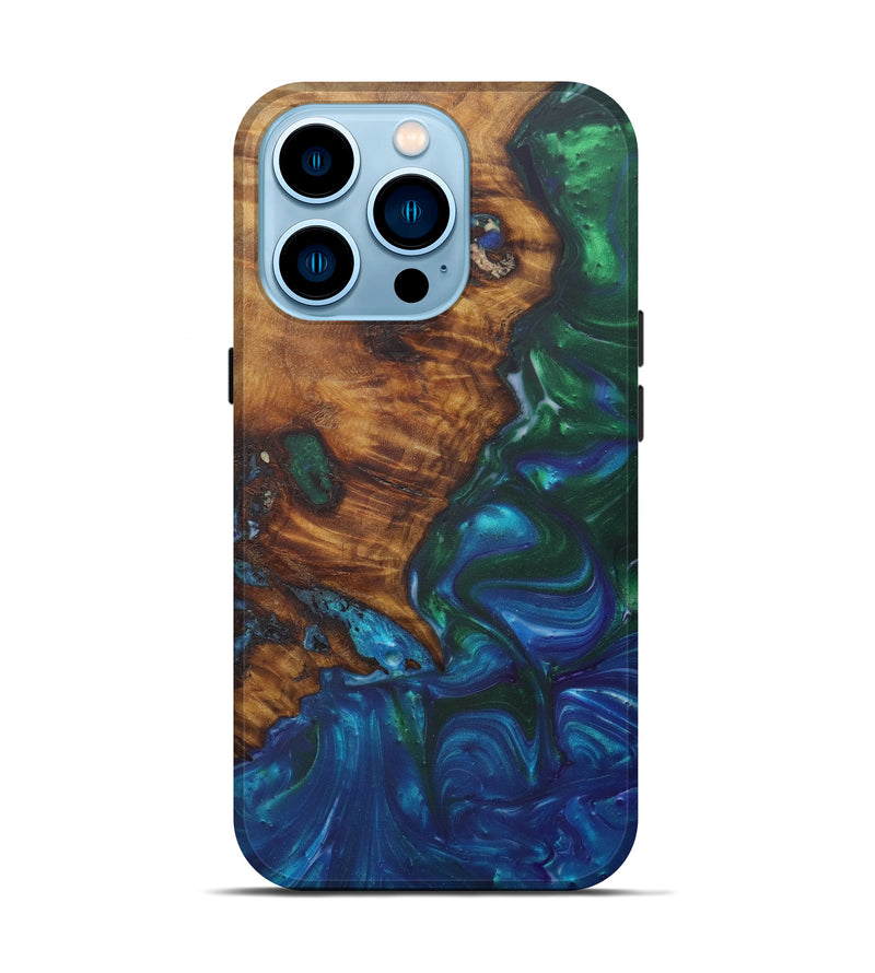 iPhone 14 Pro Wood+Resin Live Edge Phone Case - Caridad (Dark Blue, 587038)
