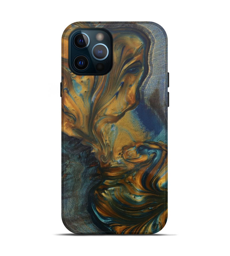 iPhone 12 Pro Wood+Resin Live Edge Phone Case - Helena (Teal & Gold, 571552)