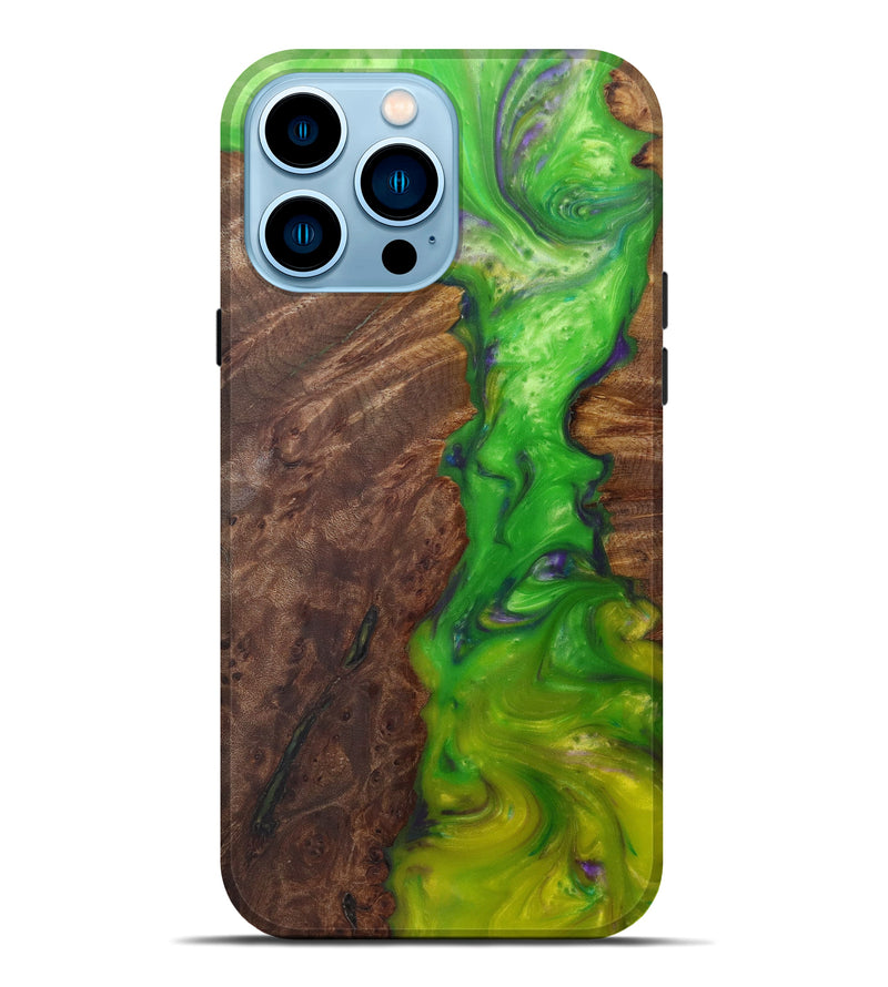iPhone 14 Pro Max Wood+Resin Live Edge Phone Case - Terra (Dark Green, 588670)