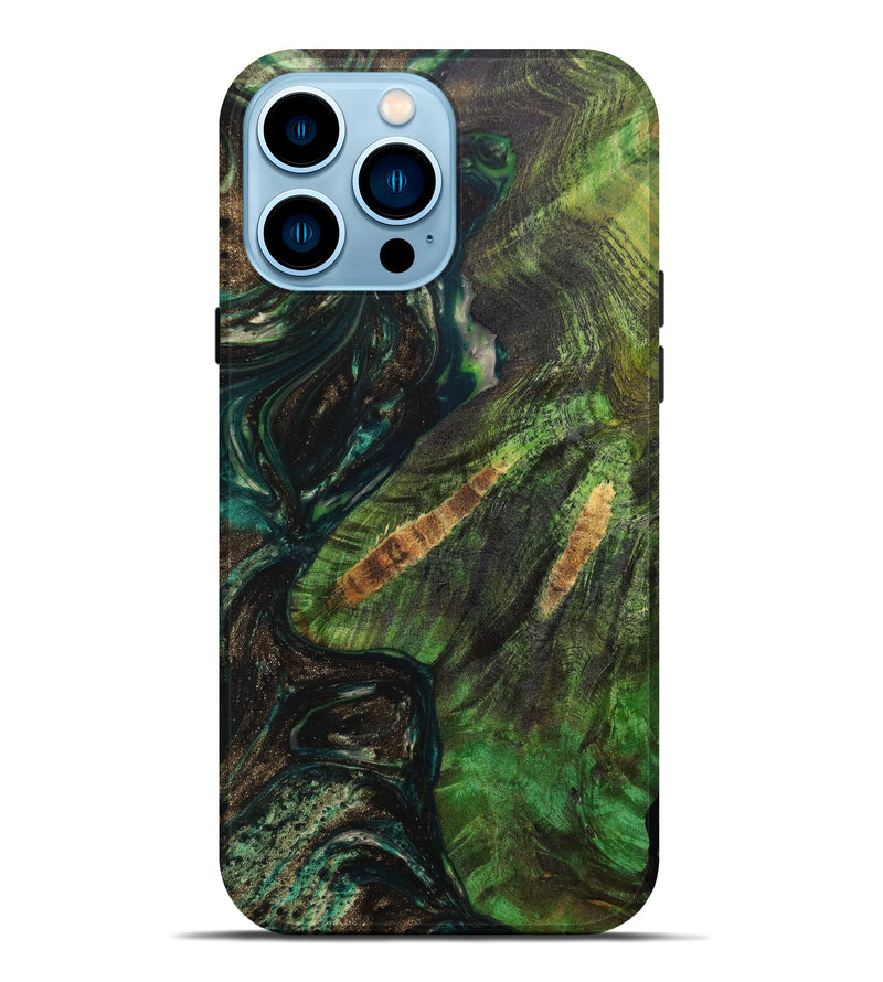 iPhone 14 Pro Max Wood+Resin Live Edge Phone Case - Johnnie (Green, 631656)