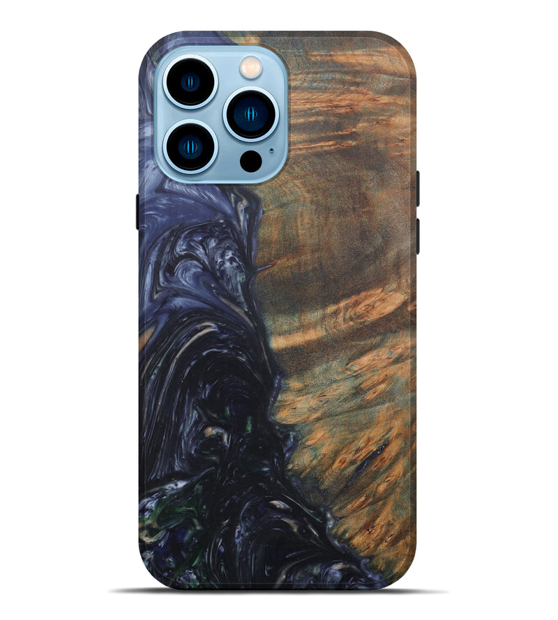 iPhone 14 Pro Max Wood+Resin Live Edge Phone Case - Hildagard (Light Blue, 581716)