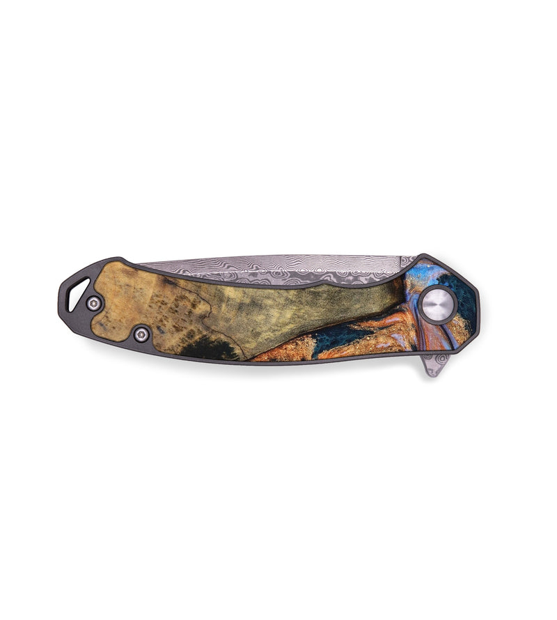 EDC Wood+Resin Pocket Knife - Bertha (Teal & Gold, 636505)