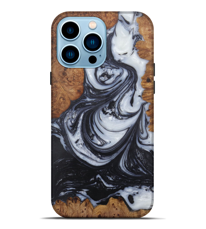 iPhone 14 Pro Max Wood+Resin Live Edge Phone Case - Aviva (Black & White, 586761)