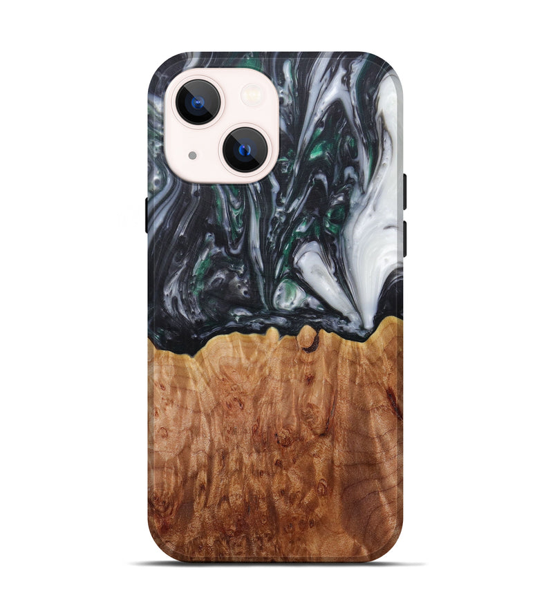 iPhone 14 Wood+Resin Live Edge Phone Case - Dulcy (Black & White, 586081)