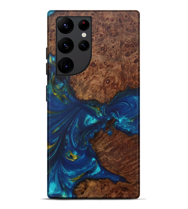 Galaxy S22 Ultra Wood+Resin Live Edge Phone Case - Virgil (Teal & Gold, 586096)