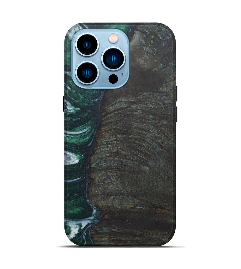 iPhone 14 Pro Wood+Resin Live Edge Phone Case - Amabel (Dark Green, 581680)