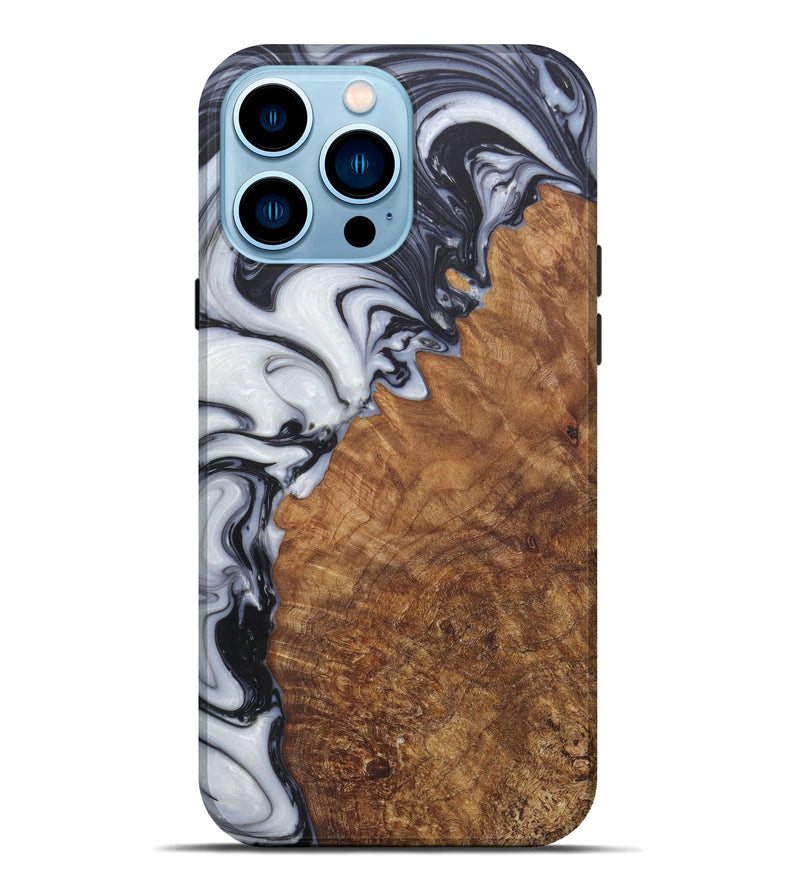 iPhone 14 Pro Max Wood+Resin Live Edge Phone Case - Lezlie (Black & White, 588635)