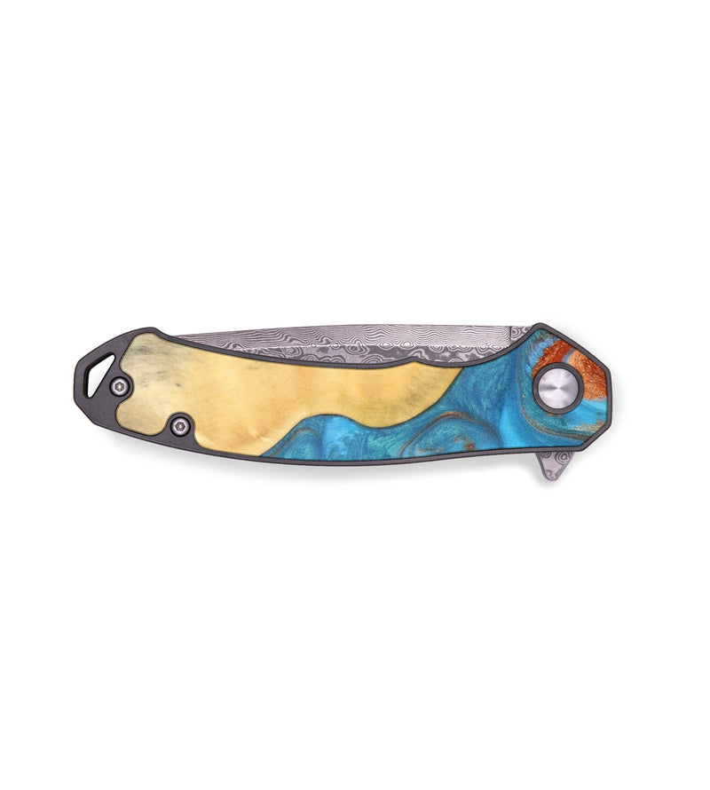 EDC Wood+Resin Pocket Knife - Alaina (Teal & Gold, 636437)