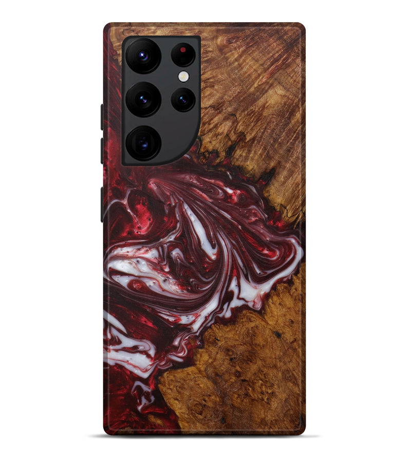 Galaxy S22 Ultra Wood+Resin Live Edge Phone Case - Lela (Dark Red, 585143)