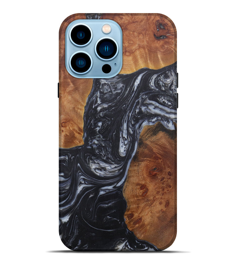 iPhone 14 Pro Max Wood+Resin Live Edge Phone Case - Evan (Black & White, 587043)