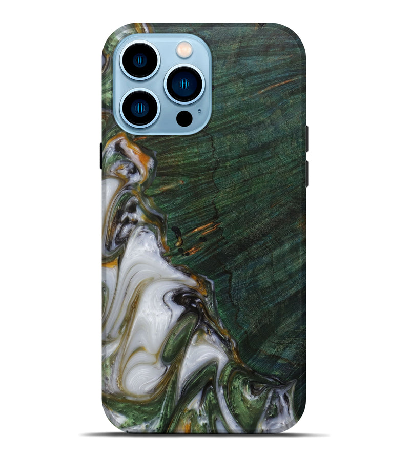 iPhone 14 Pro Max Wood+Resin Live Edge Phone Case - Helaine (Dark Green, 586089)
