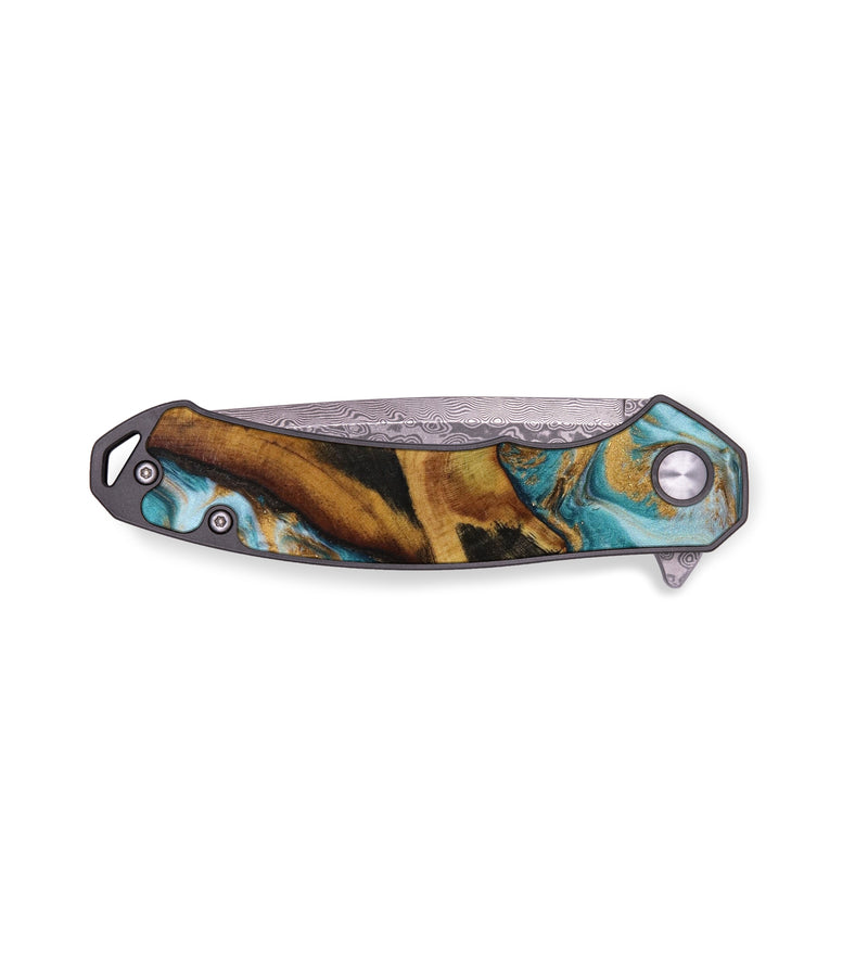 EDC Wood+Resin Pocket Knife - Felicia (Teal & Gold, 643015)