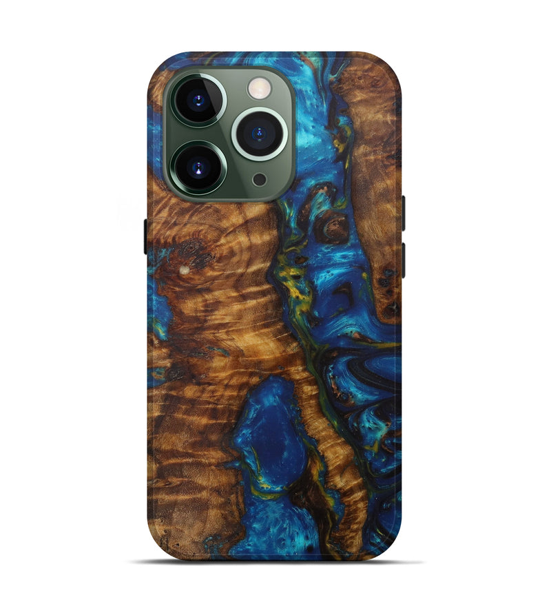iPhone 13 Pro Wood+Resin Live Edge Phone Case - Francine (Teal & Gold, 582815)