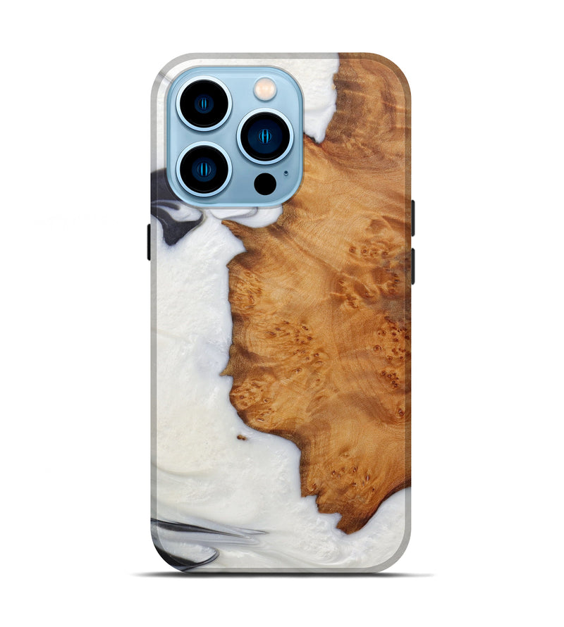 iPhone 14 Pro Wood+Resin Live Edge Phone Case - Zelma (Black & White, 585619)