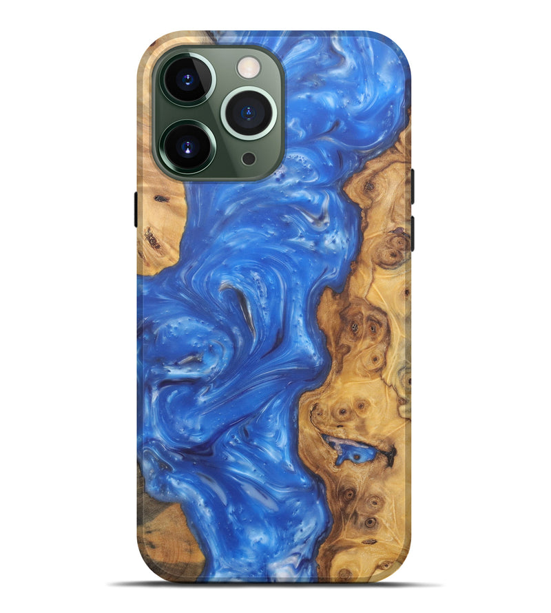 iPhone 13 Pro Max Wood+Resin Live Edge Phone Case - Pennie (Light Blue, 579121)
