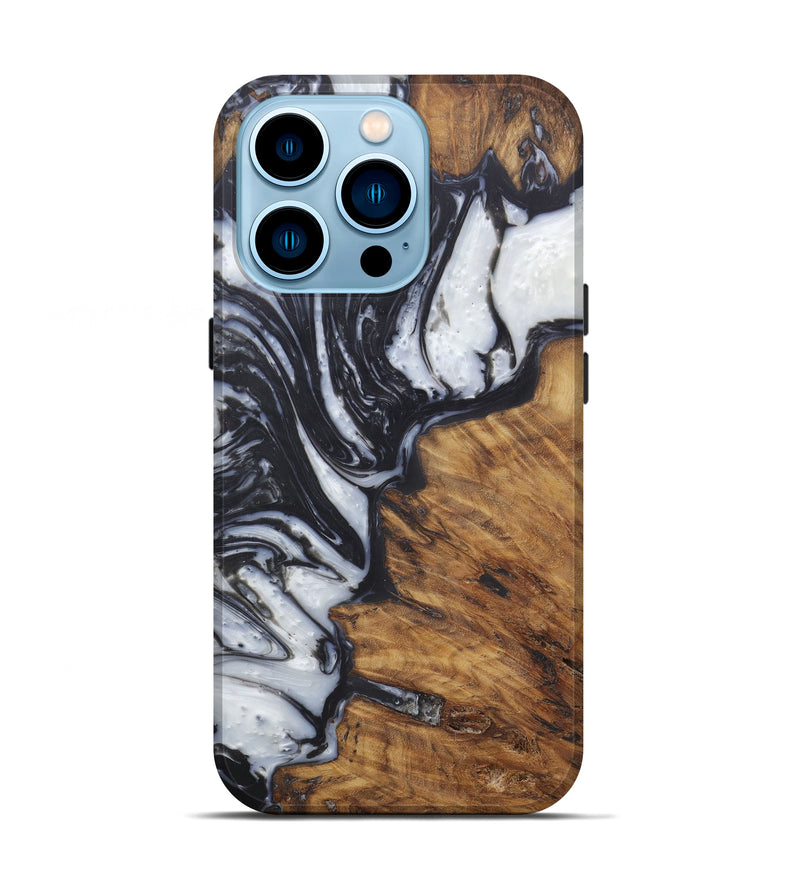 iPhone 14 Pro Wood+Resin Live Edge Phone Case - Edwin (Black & White, 588647)