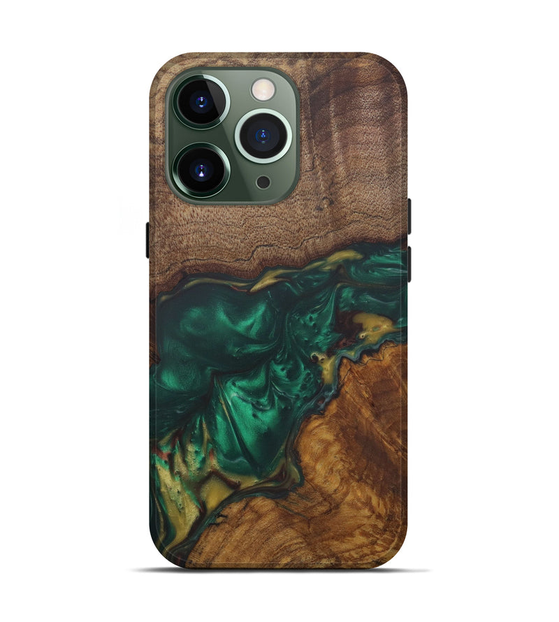 iPhone 13 Pro Wood+Resin Live Edge Phone Case - Rusty (Dark Green, 573563)