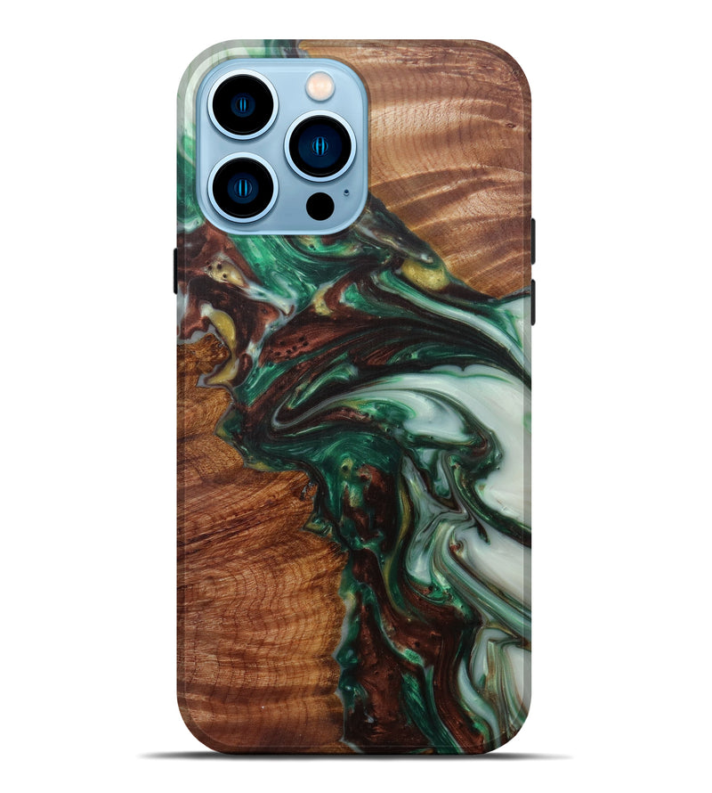 iPhone 14 Pro Max Wood+Resin Live Edge Phone Case - Tilak (Dark Green, 588667)