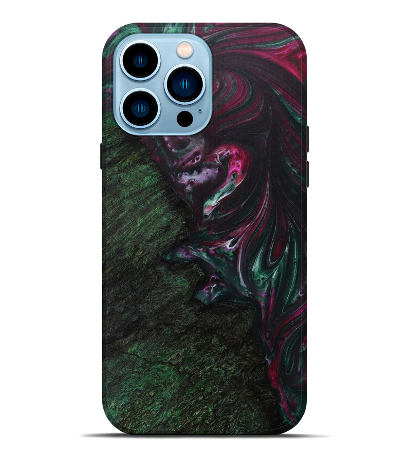 iPhone 14 Pro Max Wood+Resin Live Edge Phone Case - Baljinder (Dark Green, 585224)