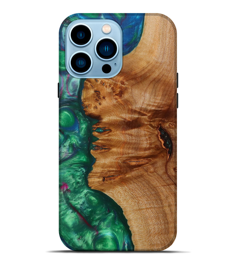 iPhone 14 Pro Max Wood+Resin Live Edge Phone Case - Garth (Dark Green, 585177)