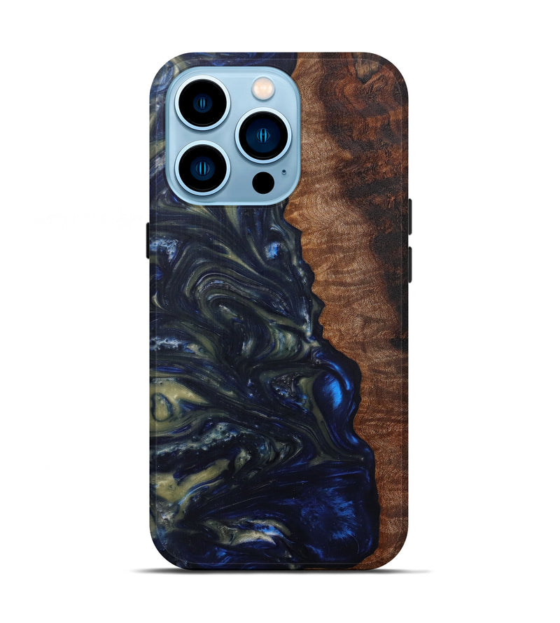 iPhone 14 Pro Wood+Resin Live Edge Phone Case - Reginald (Dark Blue, 586283)