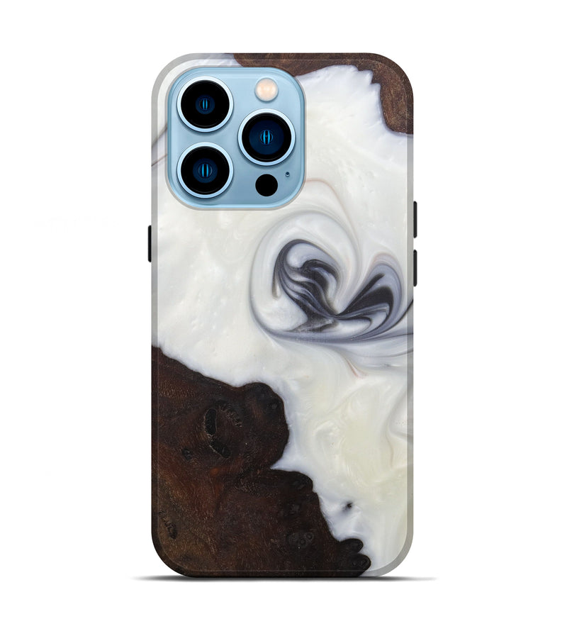 iPhone 14 Pro Wood+Resin Live Edge Phone Case - Clareta (Black & White, 585622)