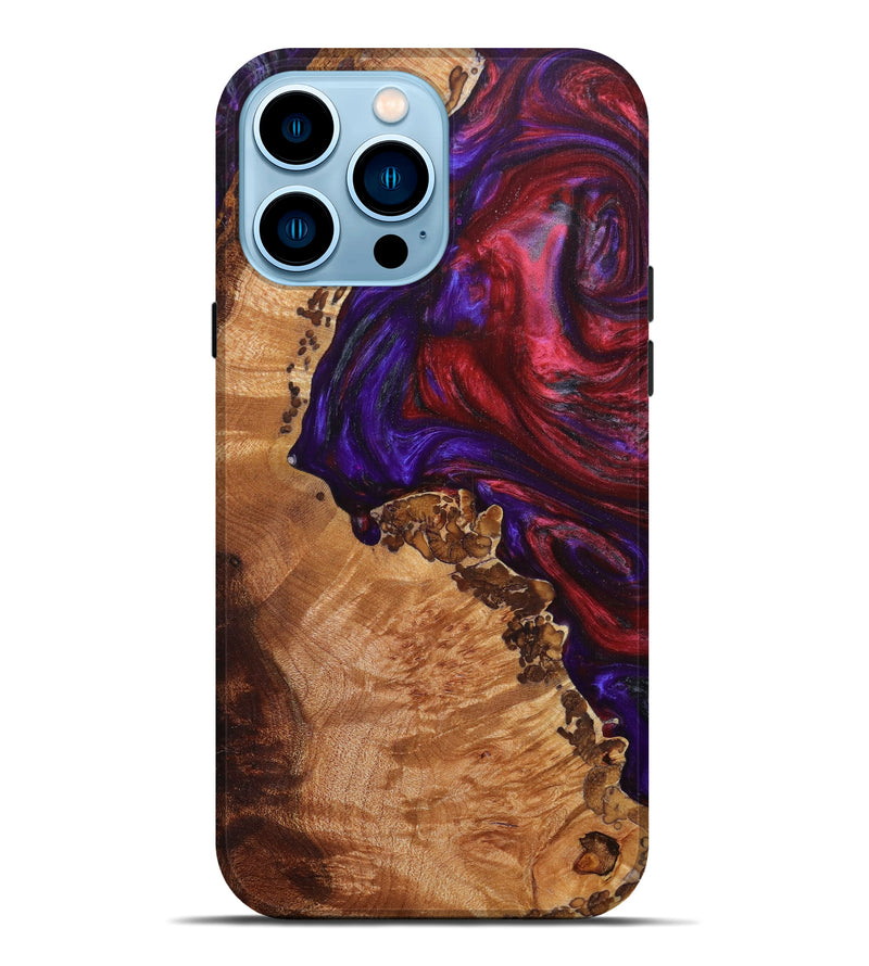 iPhone 14 Pro Max Wood+Resin Live Edge Phone Case - Carissa (Red, 634883)