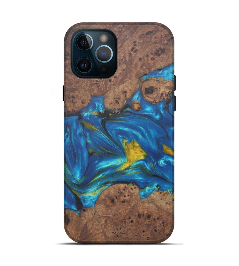 iPhone 12 Pro Wood+Resin Live Edge Phone Case - Abbie (Teal & Gold, 574876)