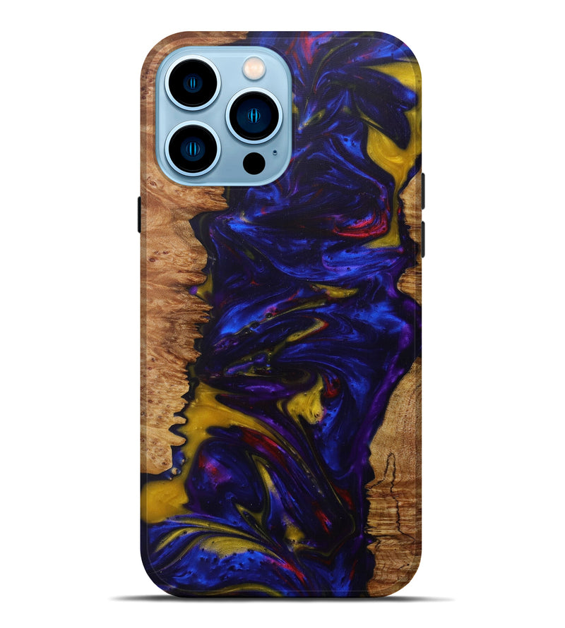 iPhone 14 Pro Max Wood+Resin Live Edge Phone Case - Marnia (Dark Blue, 586294)
