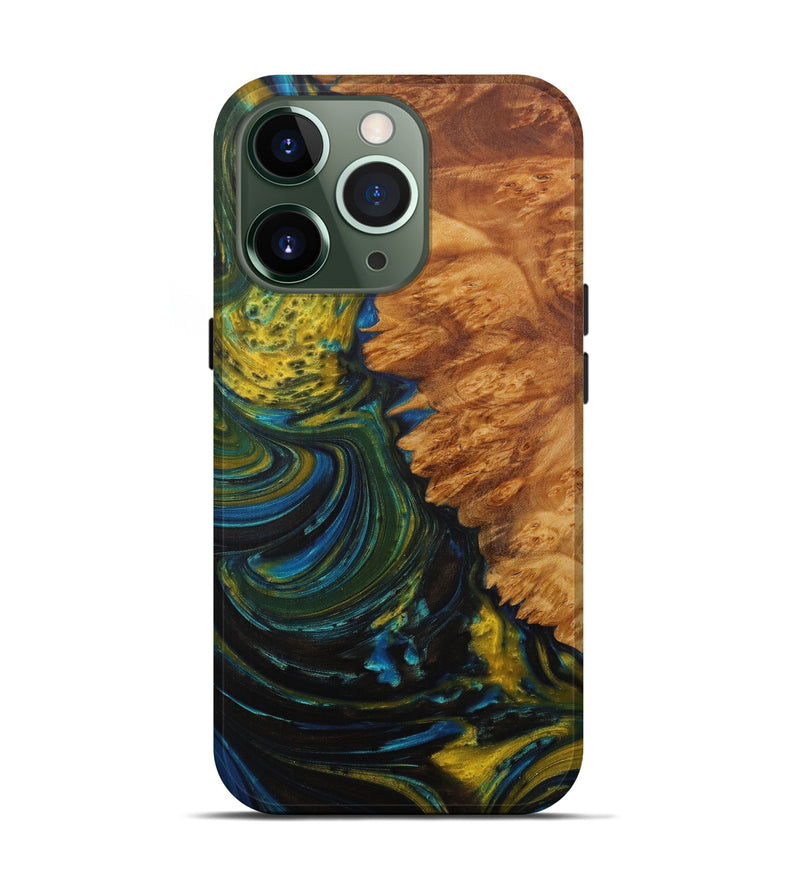 iPhone 13 Pro Wood+Resin Live Edge Phone Case - Adaline (Teal & Gold, 571494)