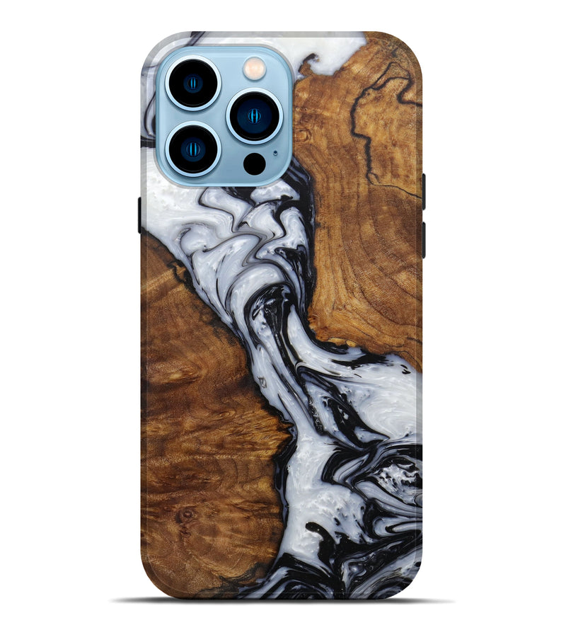 iPhone 14 Pro Max Wood+Resin Live Edge Phone Case - Bernete (Black & White, 586771)