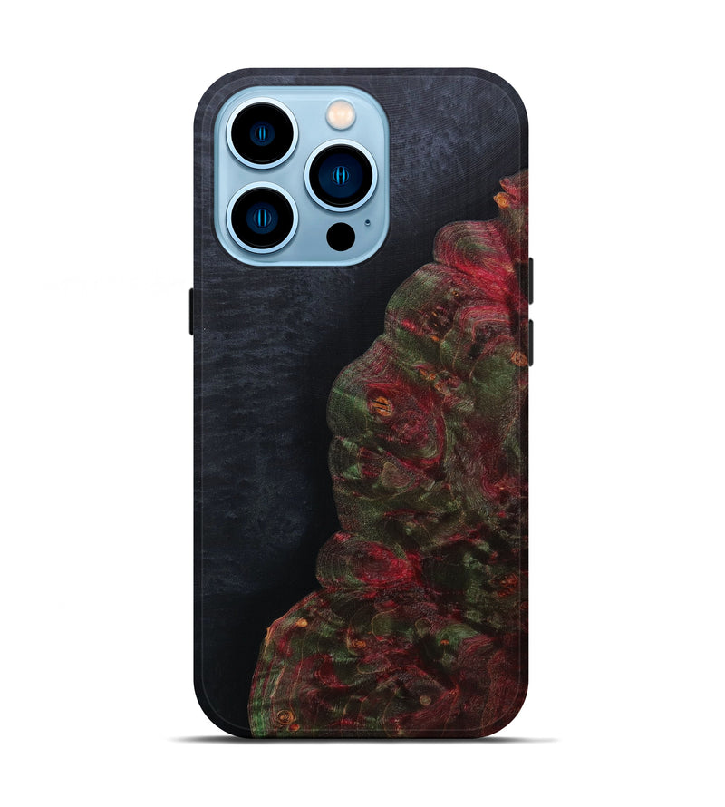iPhone 14 Pro Wood+Resin Live Edge Phone Case - Cherry (Pure Black, 590024)