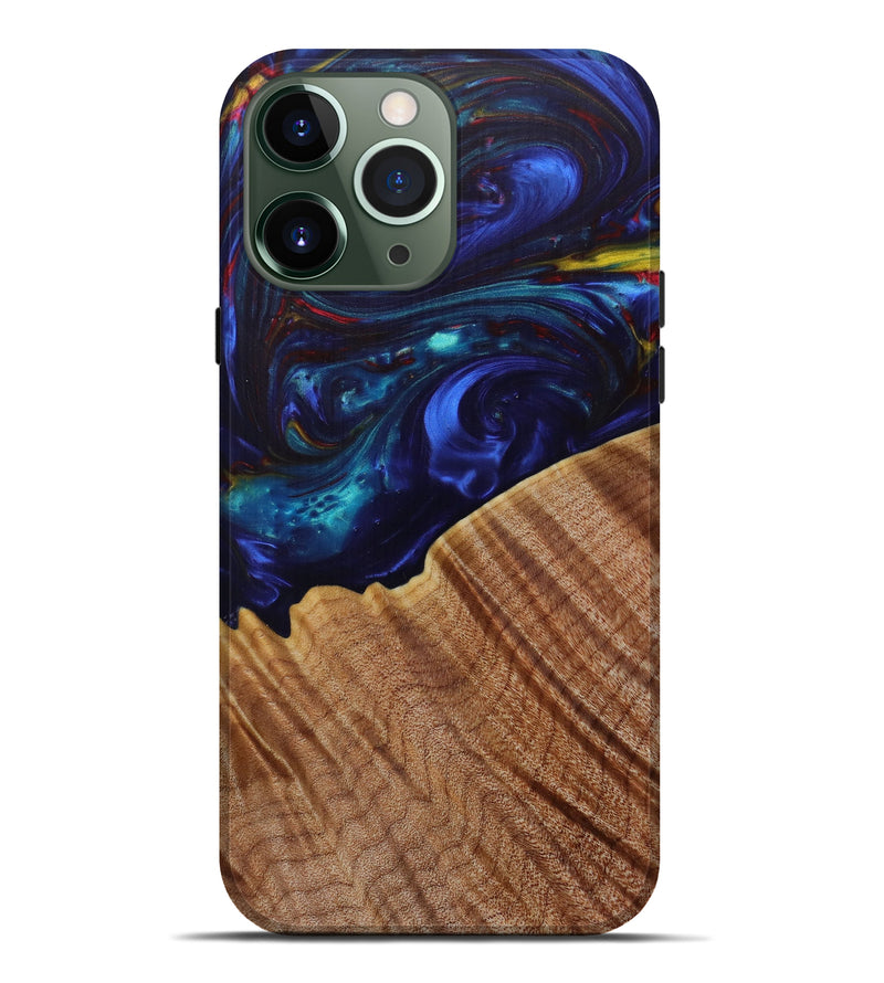 iPhone 13 Pro Max Wood+Resin Live Edge Phone Case - Payroll (Dark Blue, 571502)