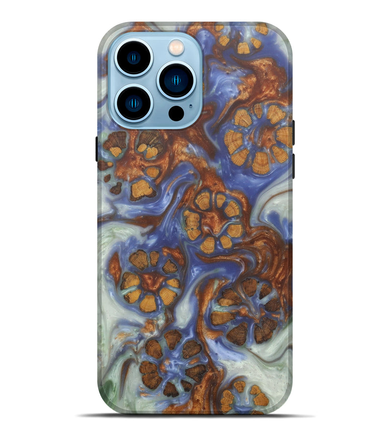 iPhone 14 Pro Max Wood+Resin Live Edge Phone Case - Dominica (Light Blue, 581665)