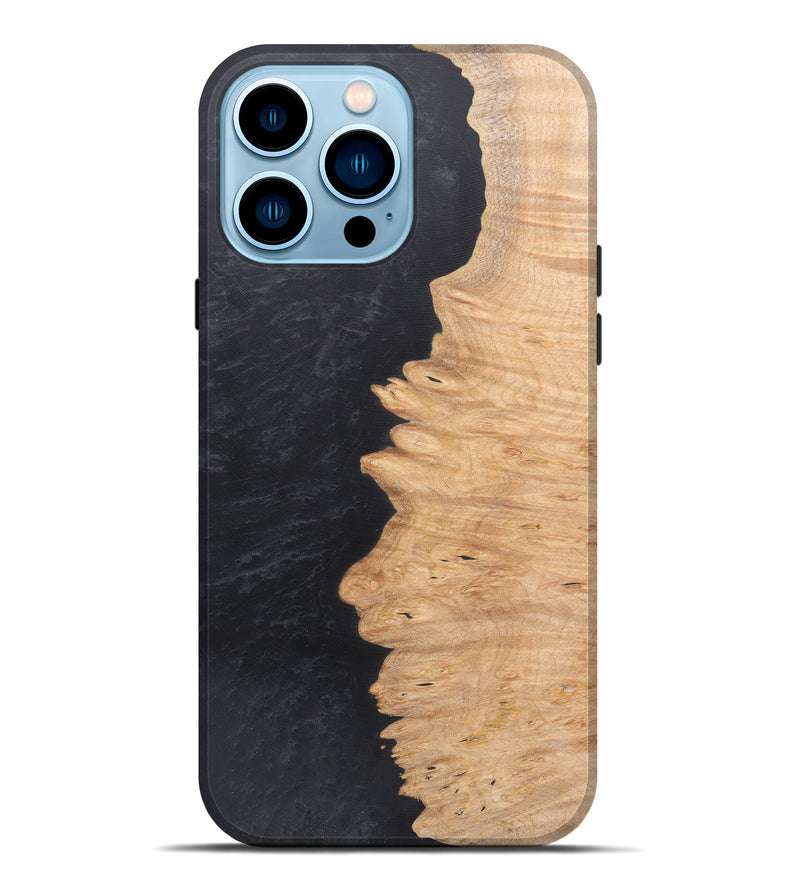 iPhone 14 Pro Max Wood+Resin Live Edge Phone Case - Johan (Pure Black, 590632)