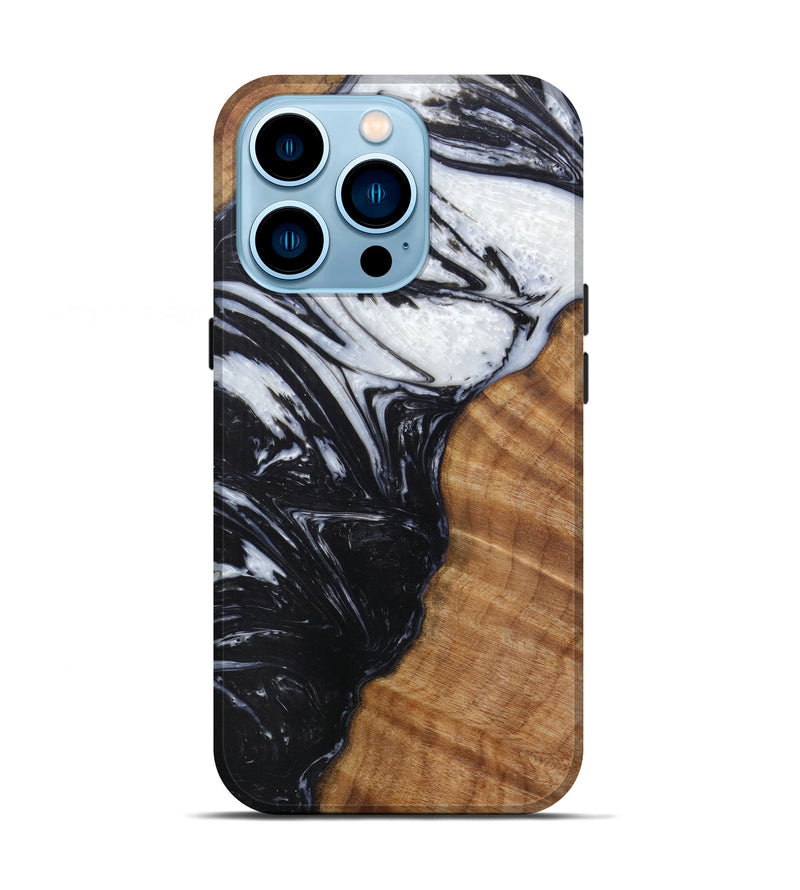 iPhone 14 Pro Wood+Resin Live Edge Phone Case - Technical (Black & White, 588656)