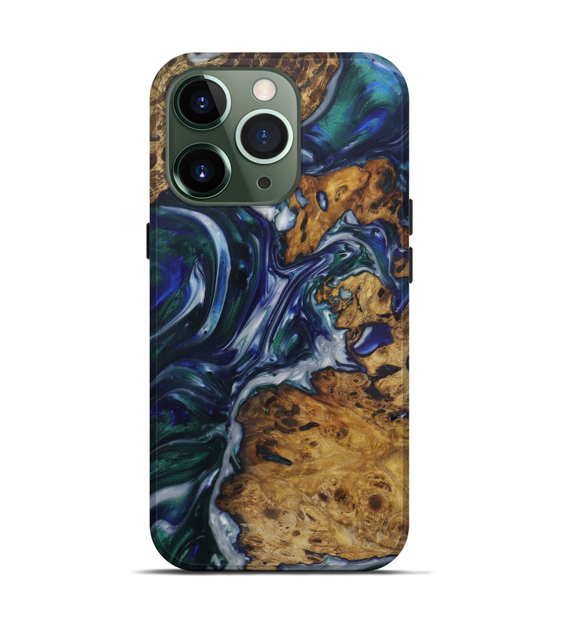 iPhone 13 Pro Wood+Resin Live Edge Phone Case - Tibor (Dark Green, 571551)