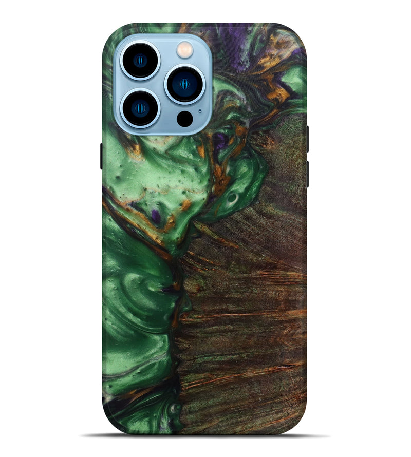 iPhone 14 Pro Max Wood+Resin Live Edge Phone Case - Brien (Dark Green, 584097)