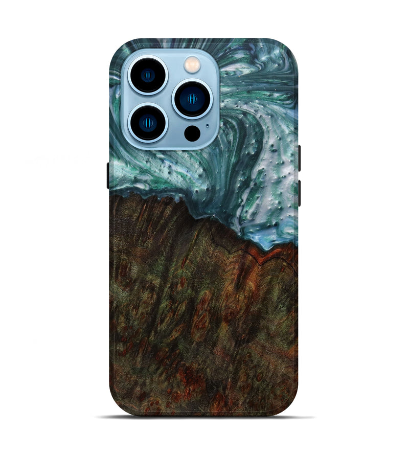 iPhone 14 Pro Wood+Resin Live Edge Phone Case - Carolyn (Dark Green, 585200)