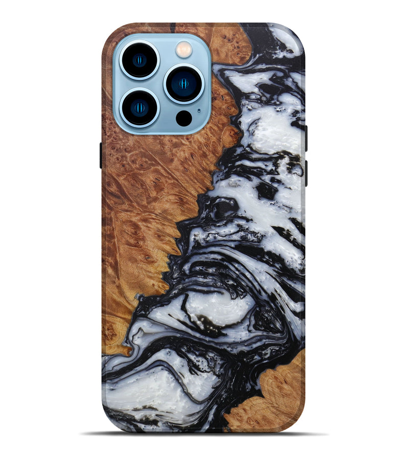 iPhone 14 Pro Max Wood+Resin Live Edge Phone Case - Dulcine (Black & White, 586770)