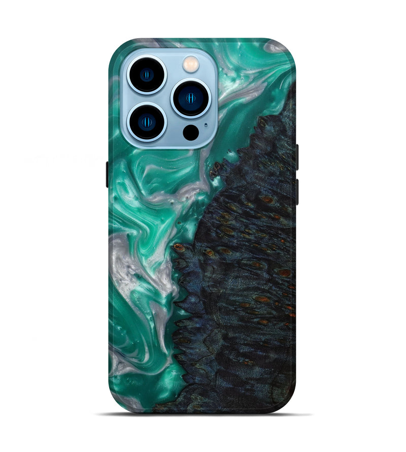 iPhone 14 Pro Wood+Resin Live Edge Phone Case - Reznechek (Dark Green, 585217)