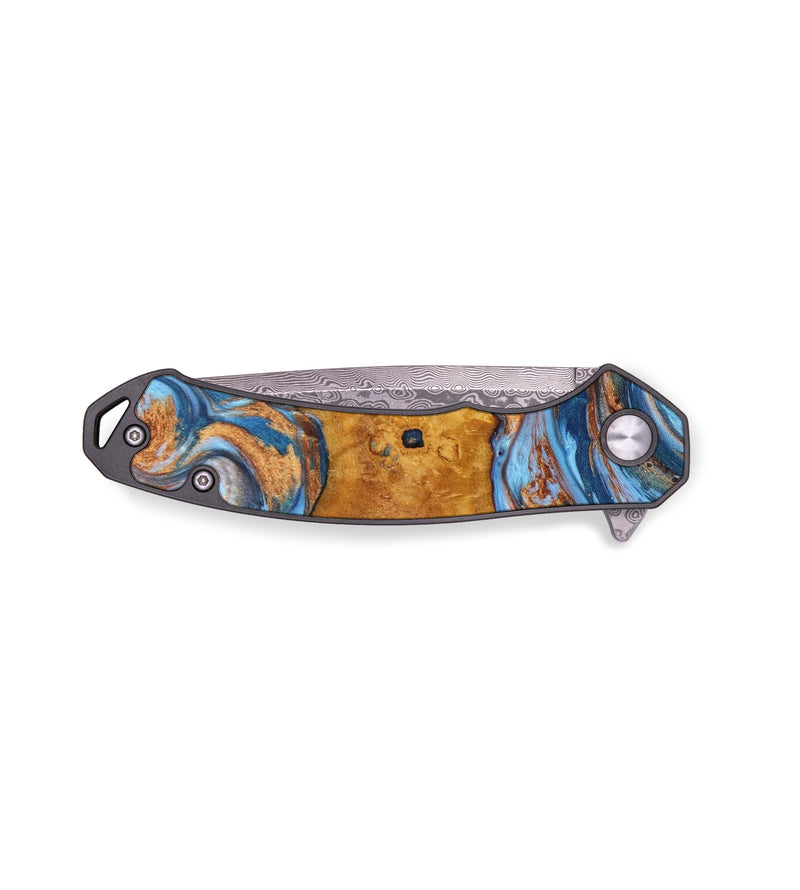 EDC Wood+Resin Pocket Knife - Zaiden (Teal & Gold, 637077)