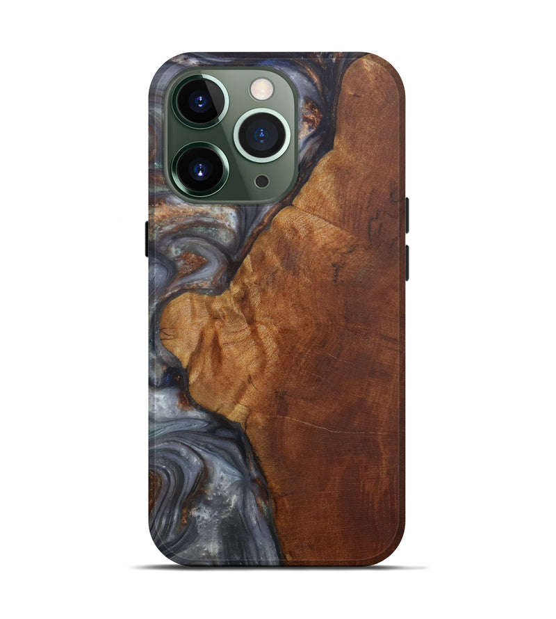 iPhone 13 Pro Wood+Resin Live Edge Phone Case - Frannie (Dark Green, 571509)