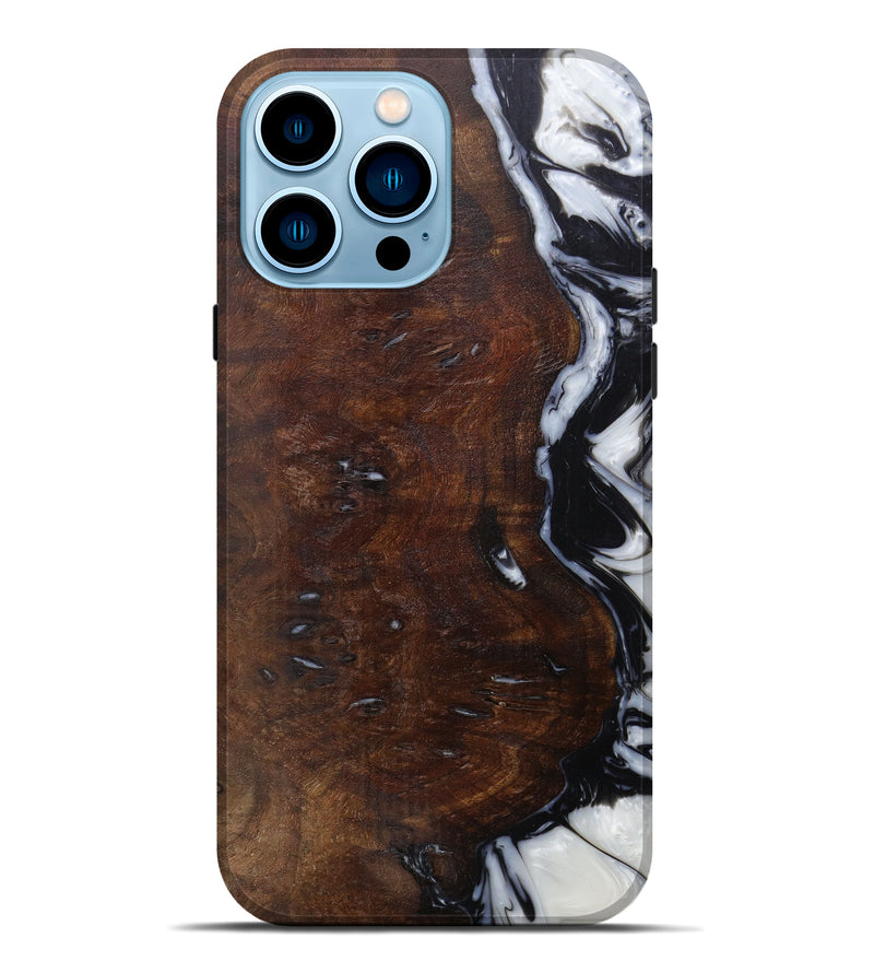 iPhone 14 Pro Max Wood+Resin Live Edge Phone Case - Jeanine (Black & White, 586737)