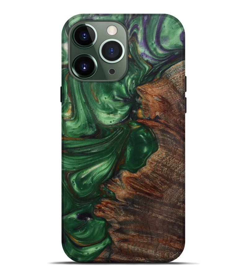 iPhone 13 Pro Max Wood+Resin Live Edge Phone Case - Jacki (Dark Green, 582854)
