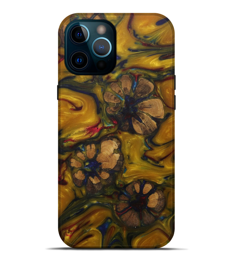 iPhone 12 Pro Max Wood+Resin Live Edge Phone Case - Alissa (Teal & Gold, 580074)