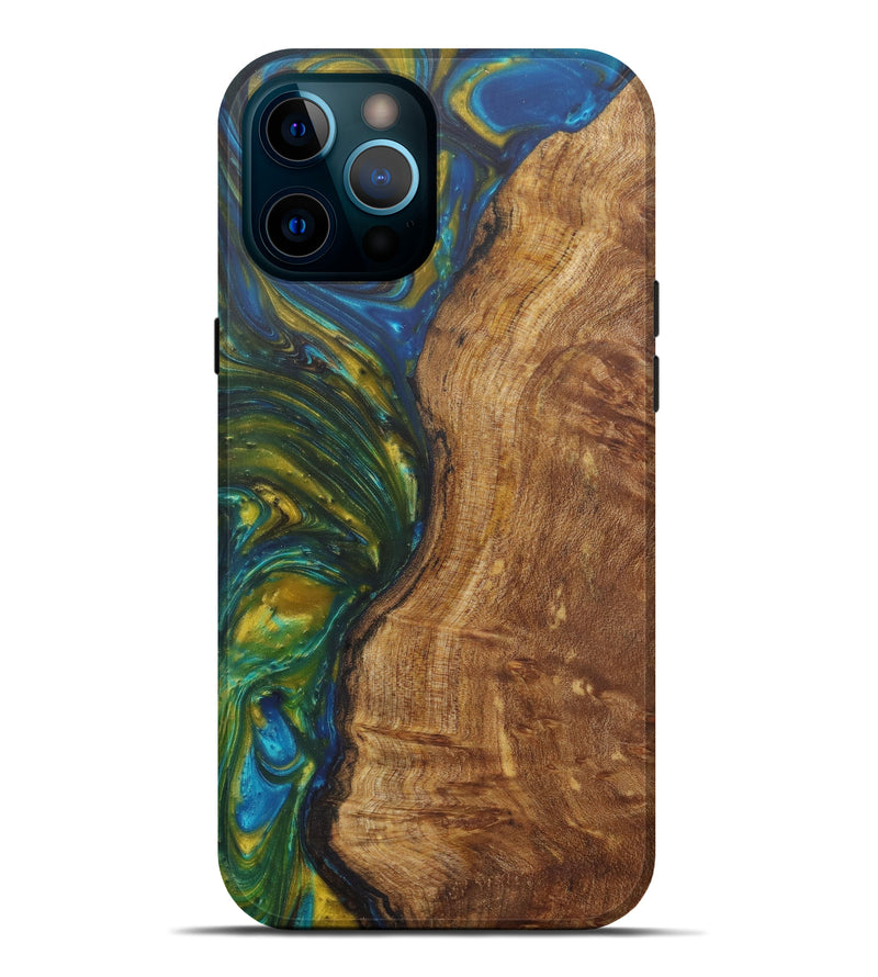iPhone 12 Pro Max Wood+Resin Live Edge Phone Case - Maudie (Teal & Gold, 581706)